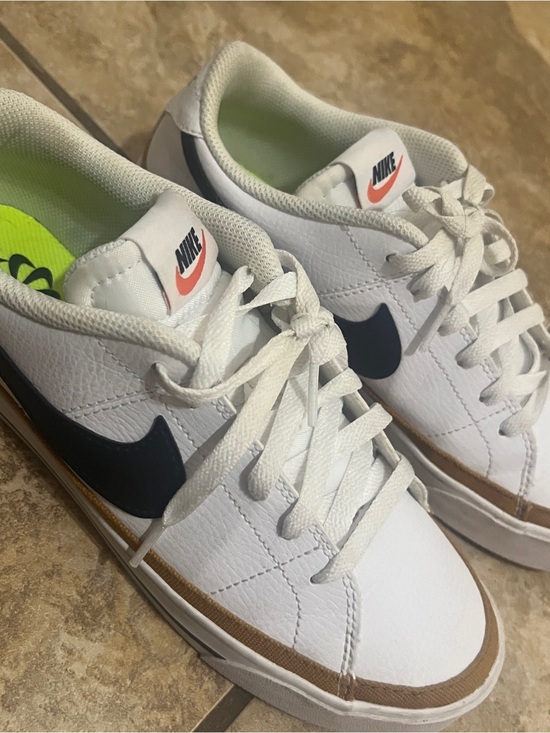 Nike Shoes - Nike White Sneakers with Black Swoosh and Neon Green Insole